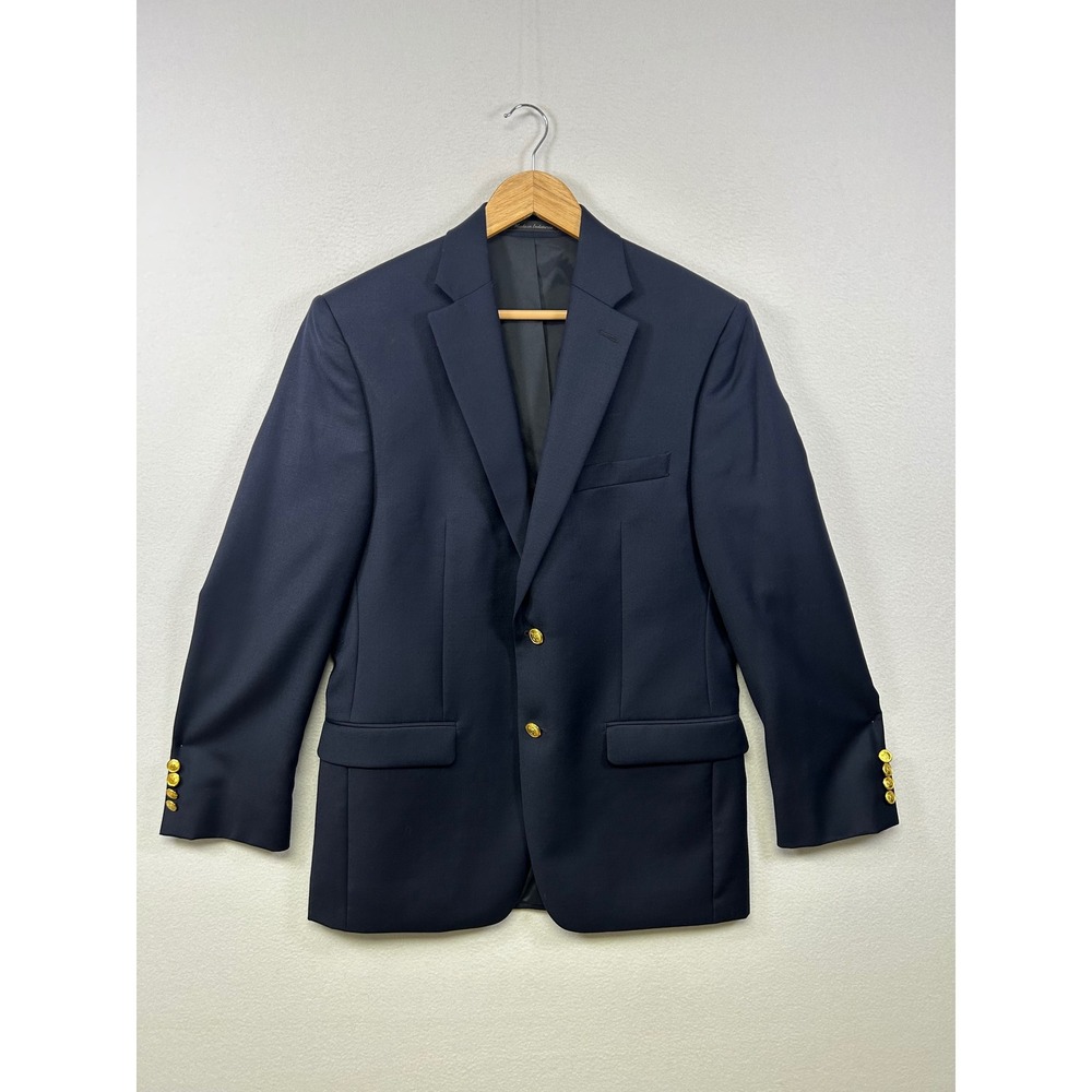 Preppy Lauren Ralph Lauren Mens 38R Navy Blue 100% Wool Gold Button Crest Blazer
